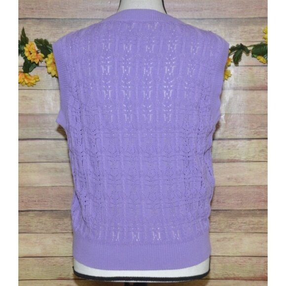 Time After Time Purple Sleeves Crochet Vest Crystal Button Front Size L Granny - Picture 6 of 11